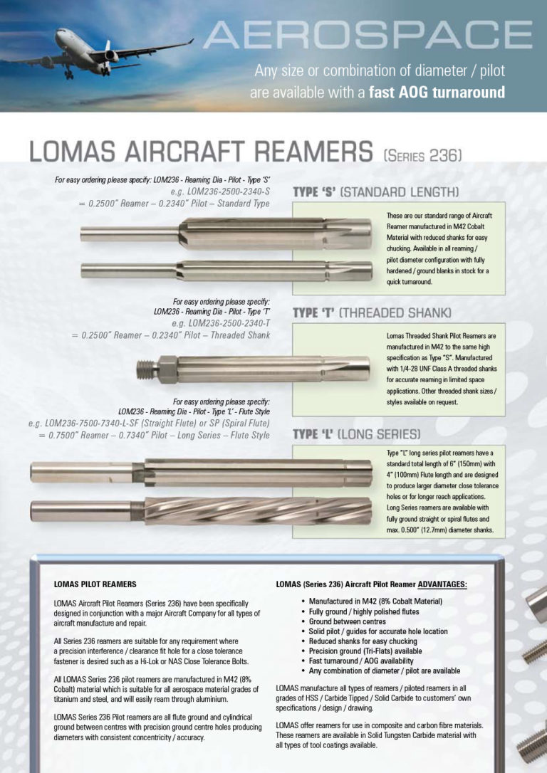 Reamers Lomas Engineering Cutting Tools